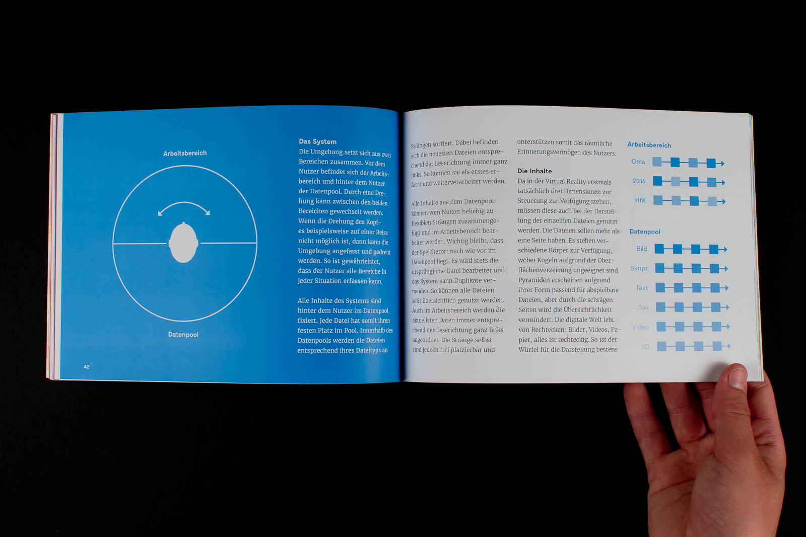 Two pages of the booklet with the description of the design and illustrations